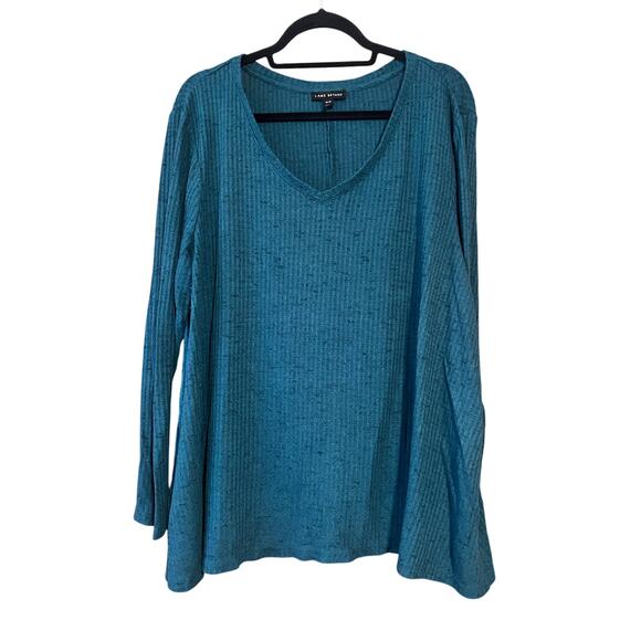 Lane Bryant Women's VNeck Waffle Knit Lightweight Long Sleeve Tee Teal SZ 18/20 - Picture 1 of 9
